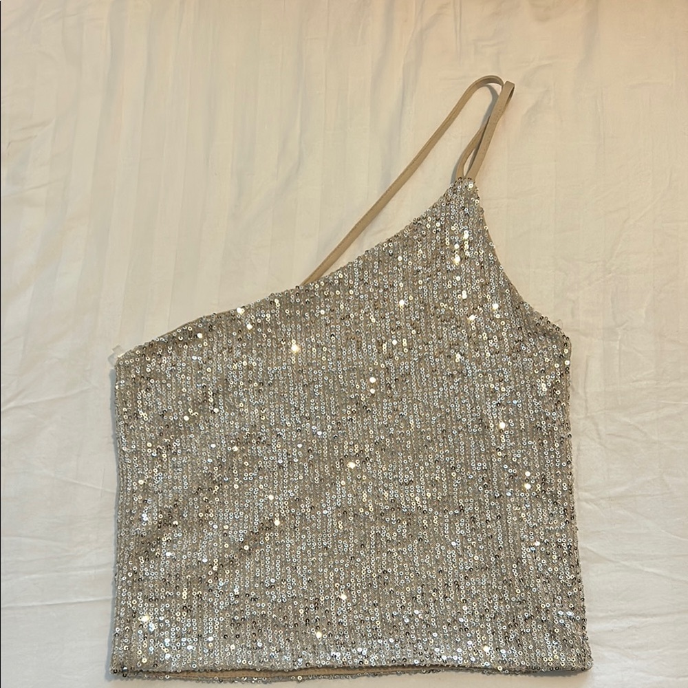 Silver Sequin One-Shoulder Top